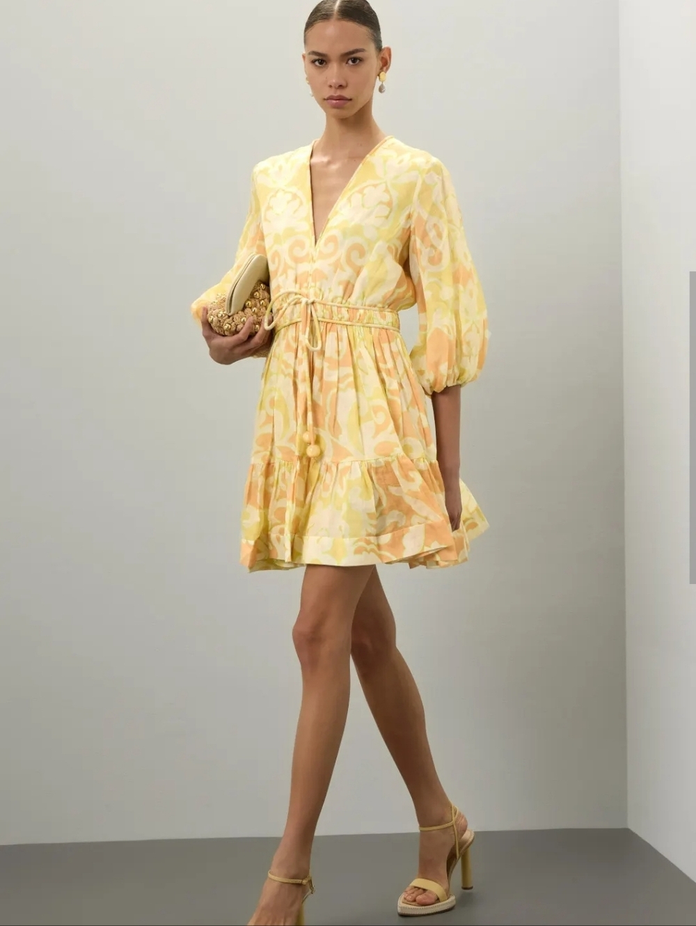 Alexis Capri Yellow Tropical Print Dress Size XS Designer MSRP $598